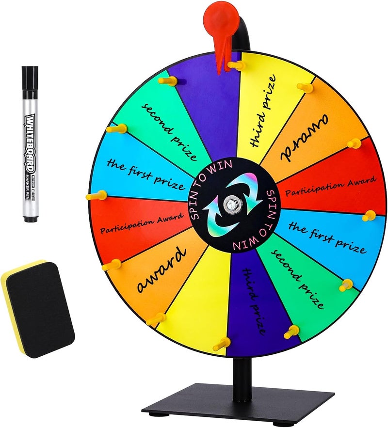 Seqiuay Prize Wheel Spinner with Stand, 12 Inch Spinning Wheel Featuring 12 Prize Slots, Colorful Prize Spin Wheel Perfect for Carnivals, Home Parties, Trade Shows and Lucky Draw - Image 1